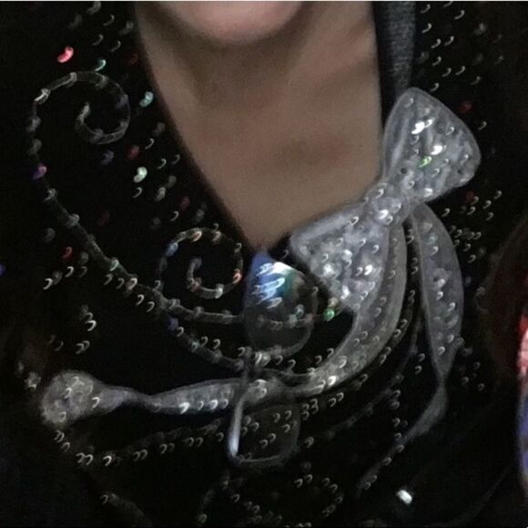 FESTIVE Bow Sparkle Top black sweater w/silver - Picture 6 of 7